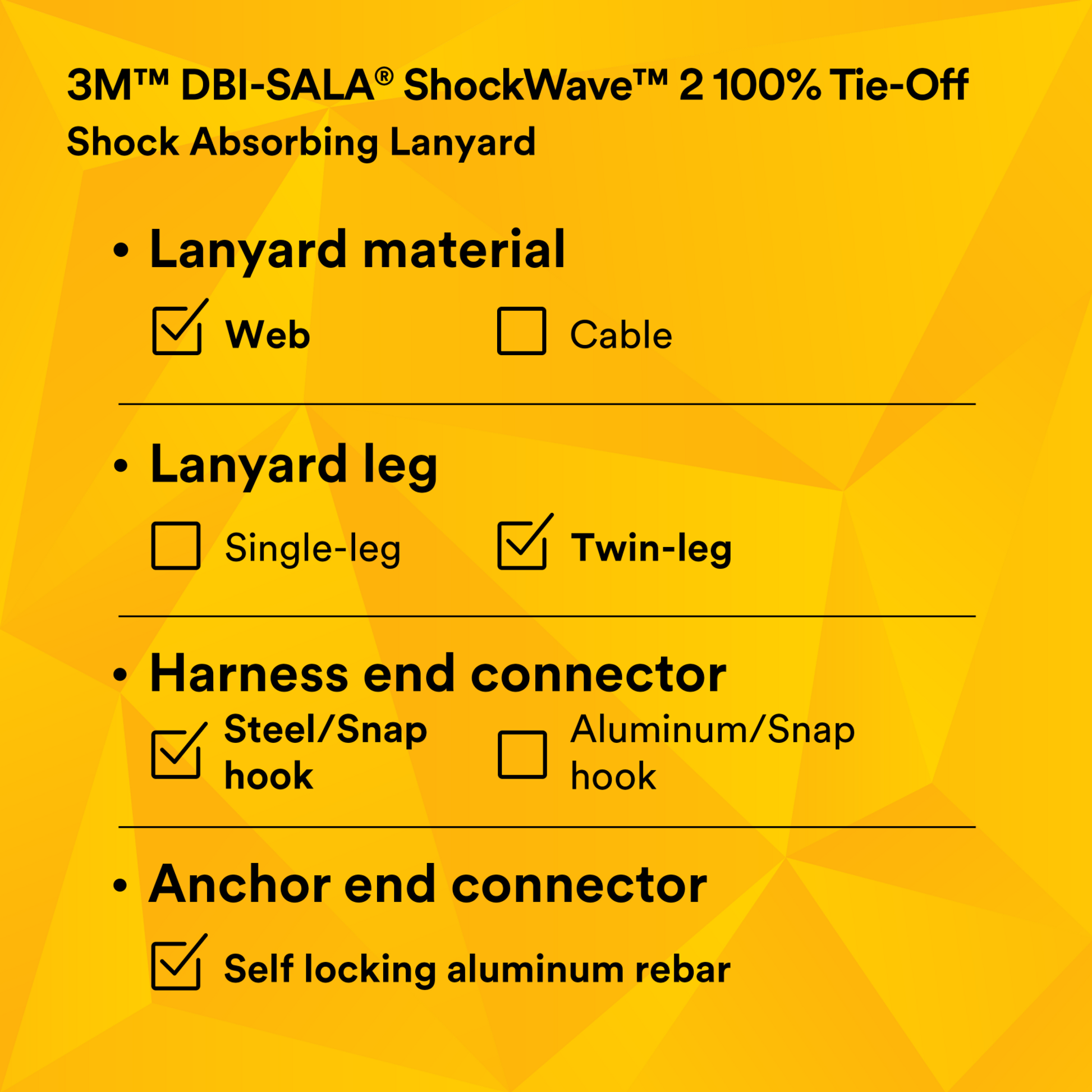 3M DBI-SALA ShockWave2 100% Tie-Off Shock Absorbing Lanyard - 1244412