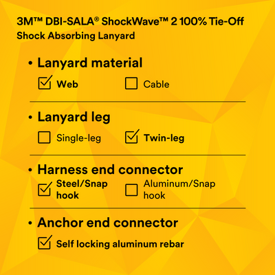 3M DBI-SALA ShockWave2 100% Tie-Off Shock Absorbing Lanyard - 1244412