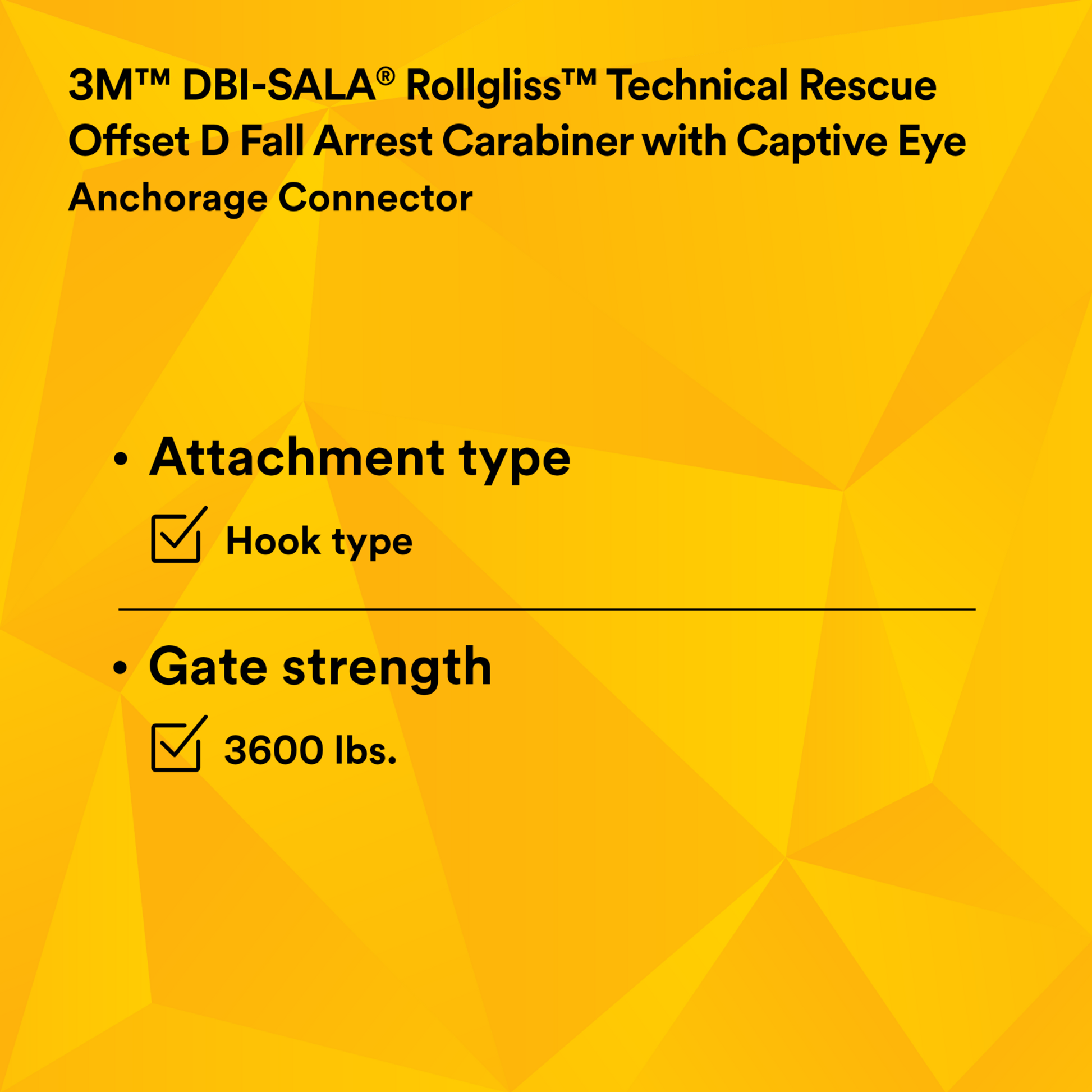 3M DBI-SALA Rollgliss Technical Rescue Offset D Fall Arrest Carabiner with Captive Eye - Gold - Medium - 2000117