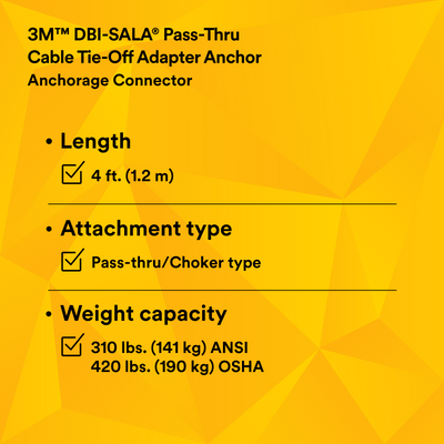 3M DBI-SALA Pass-Thru Cable Tie-Off Adapter Anchor - Stainless Steel - 4 ft - 5900550