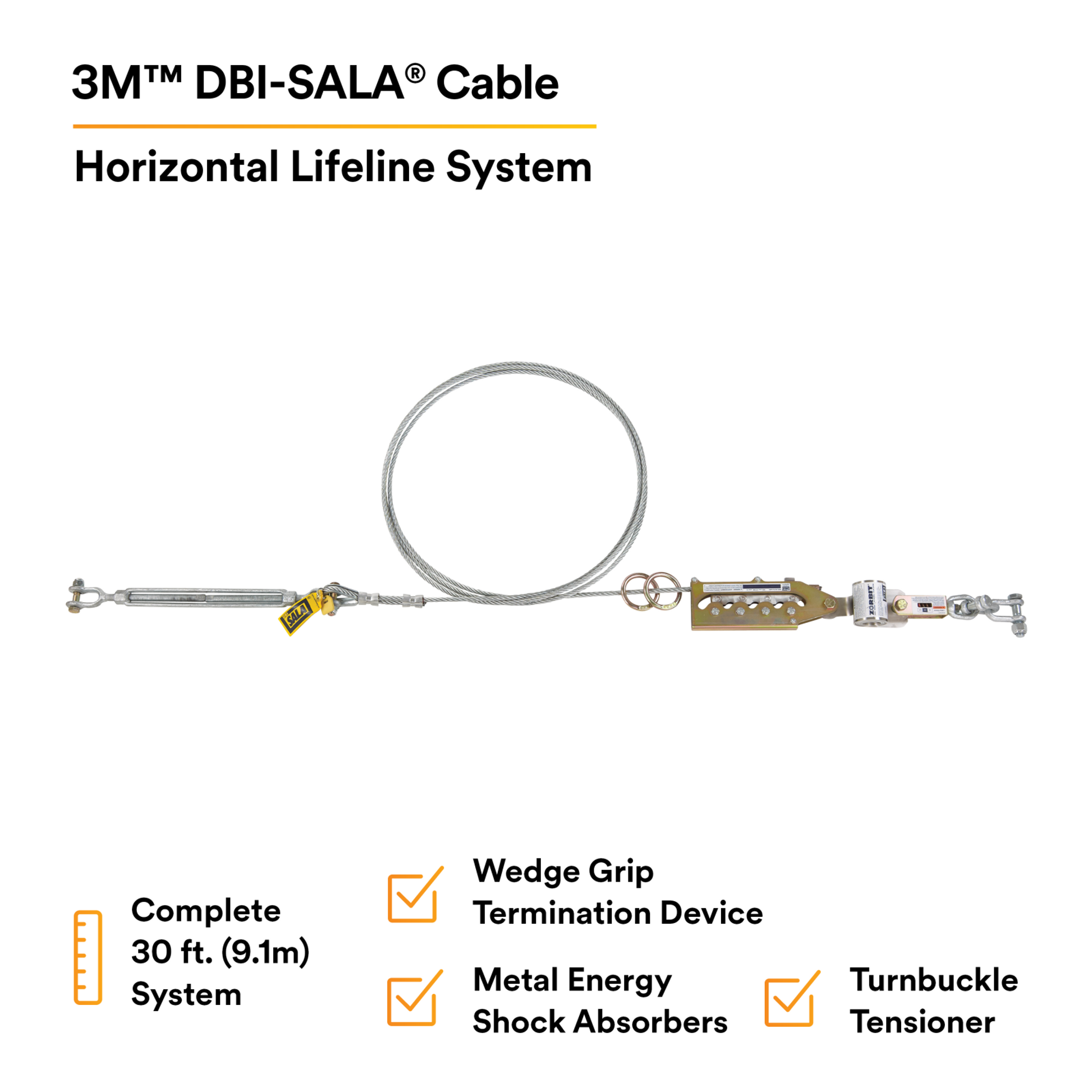 3M DBI-SALA Sayfline 30 ft. Galvanized Cable Horizontal Lifeline System - 7602030