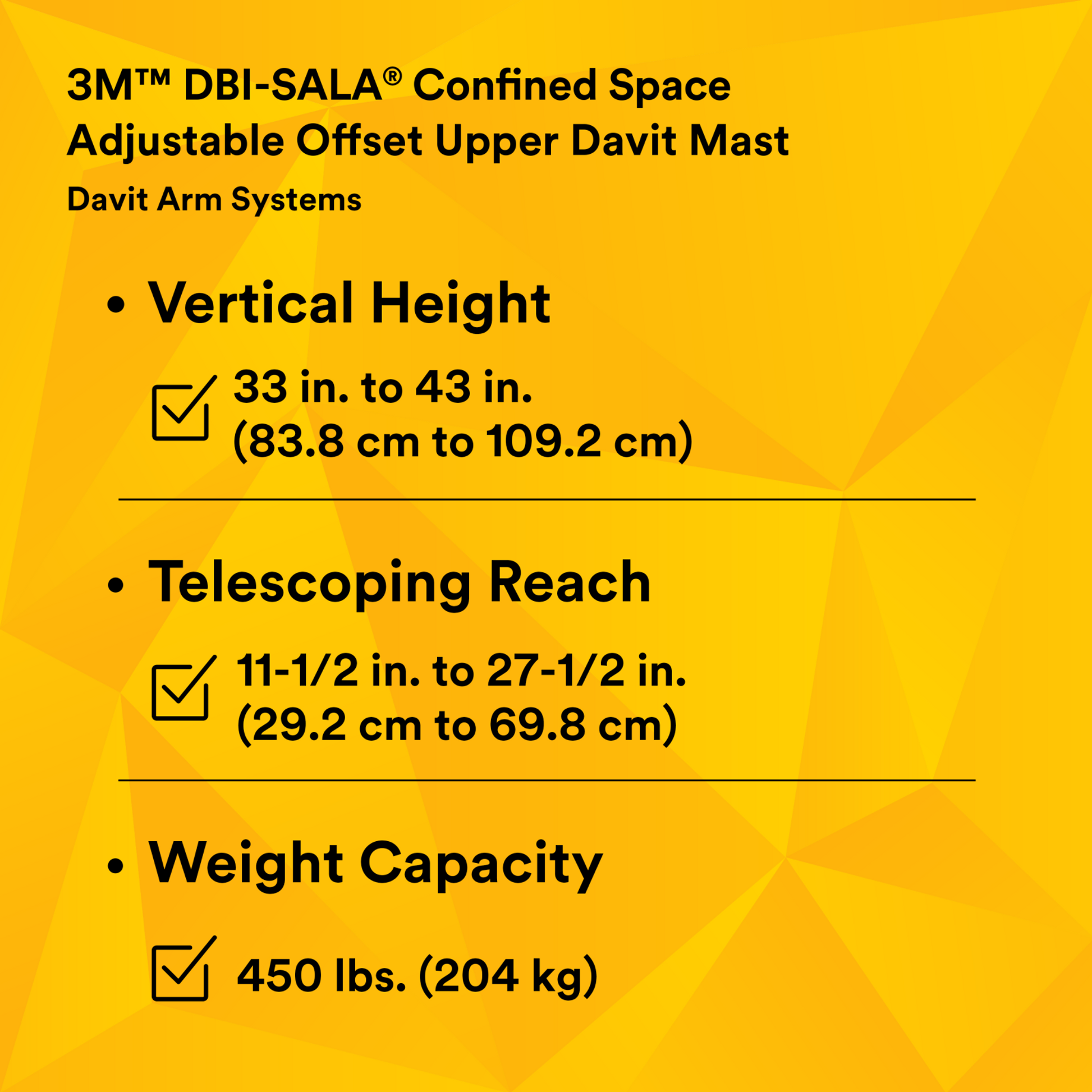 3M DBI-SALA Confined Space Adjustable Offset Upper Davit Mast - 8518001