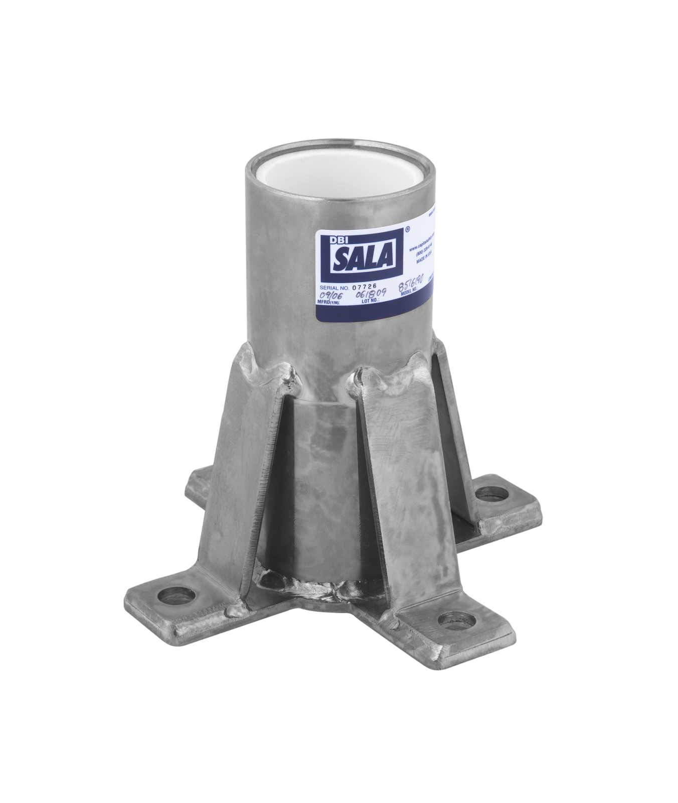 3M DBI-SALA Confined Space Permanent Floor Mount Sleeve Davit Mast Base - 304 Stainless Steel - 8518347