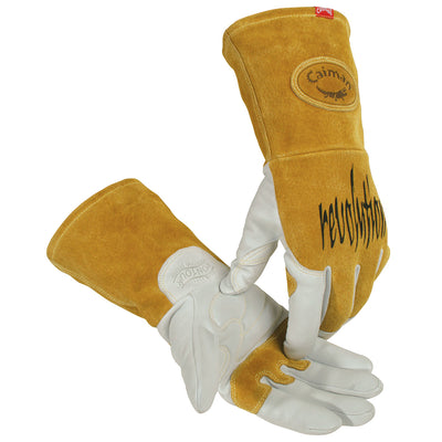 Caiman Premium Goat Grain TIG/MIG Welder's Gloves w/Split Cowhide Back - FR Insulated - Gold - 6/PR - 1868