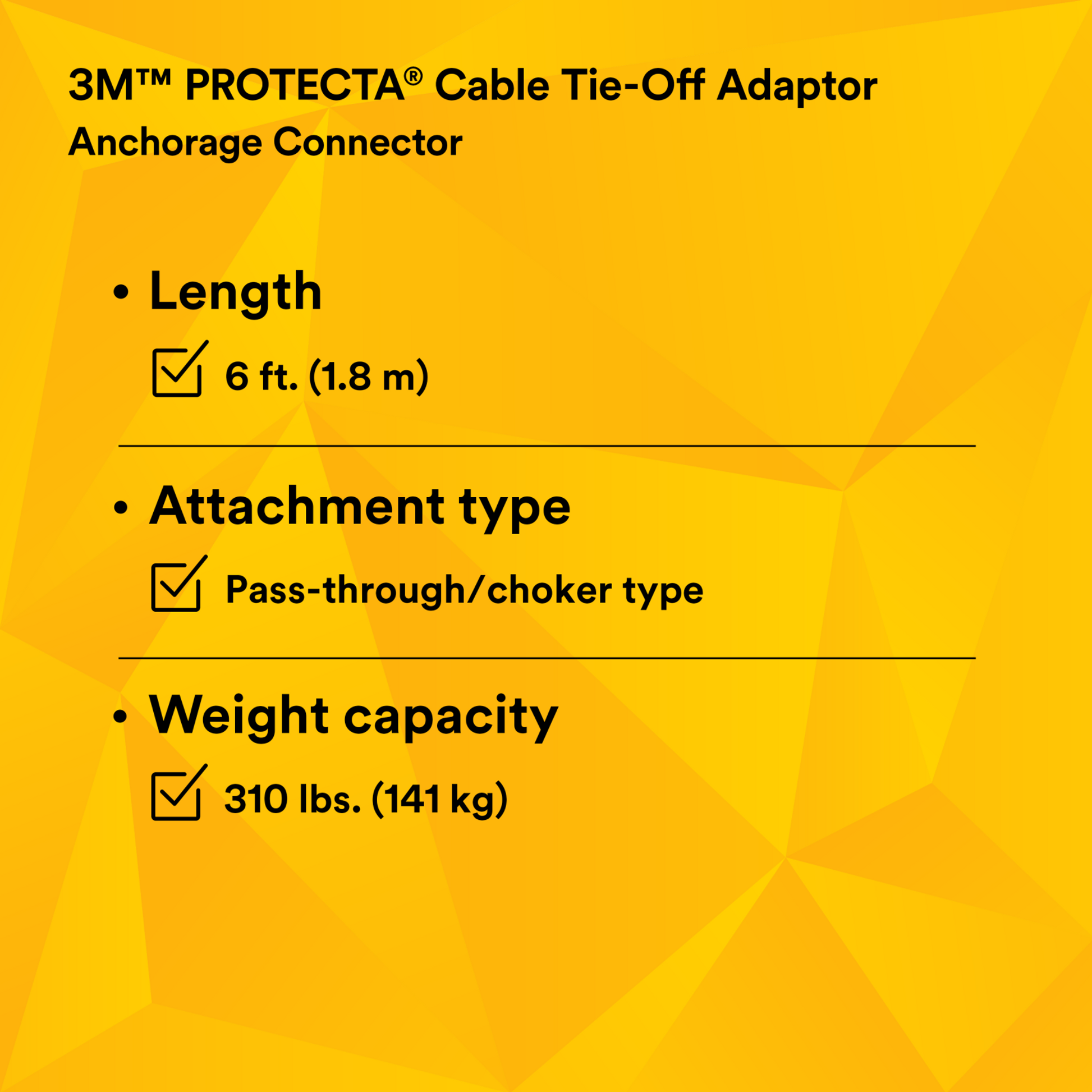 3M Protecta Pass-Thru Cable Tie-Off Adapter Anchor - Galvanized Steel - 6 ft - 2100193