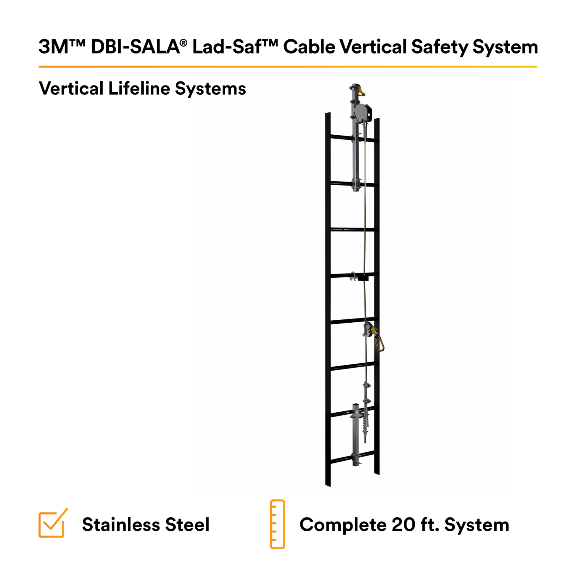 3M DBI-SALA Lad-Saf Cable Vertical Safety System - Stainless Steel - 20 ft. - 6119020
