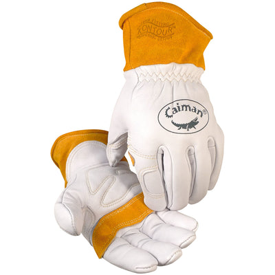 Caiman Premium Goat Grain TIG/MIG Welder's Glove w/Wool Insulated Back - Scalloped Cuff - Natural - 6/PR - 1871