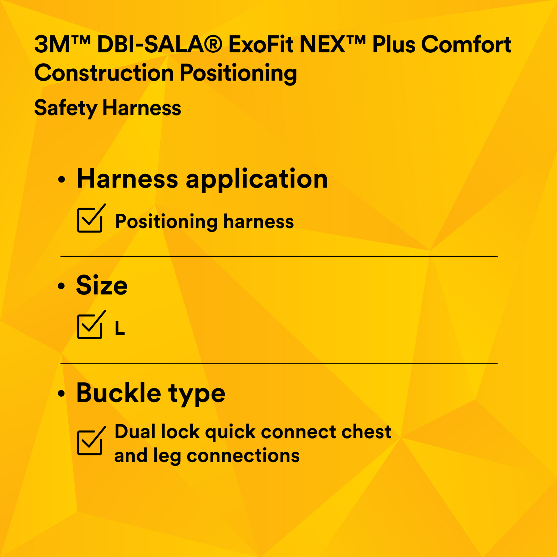 3M DBI-SALA ExoFit X300 Comfort Construction Positioning Safety Harness - Large - 1140183