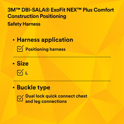 3M DBI-SALA ExoFit X300 Comfort Construction Positioning Safety Harness - Large - 1140183