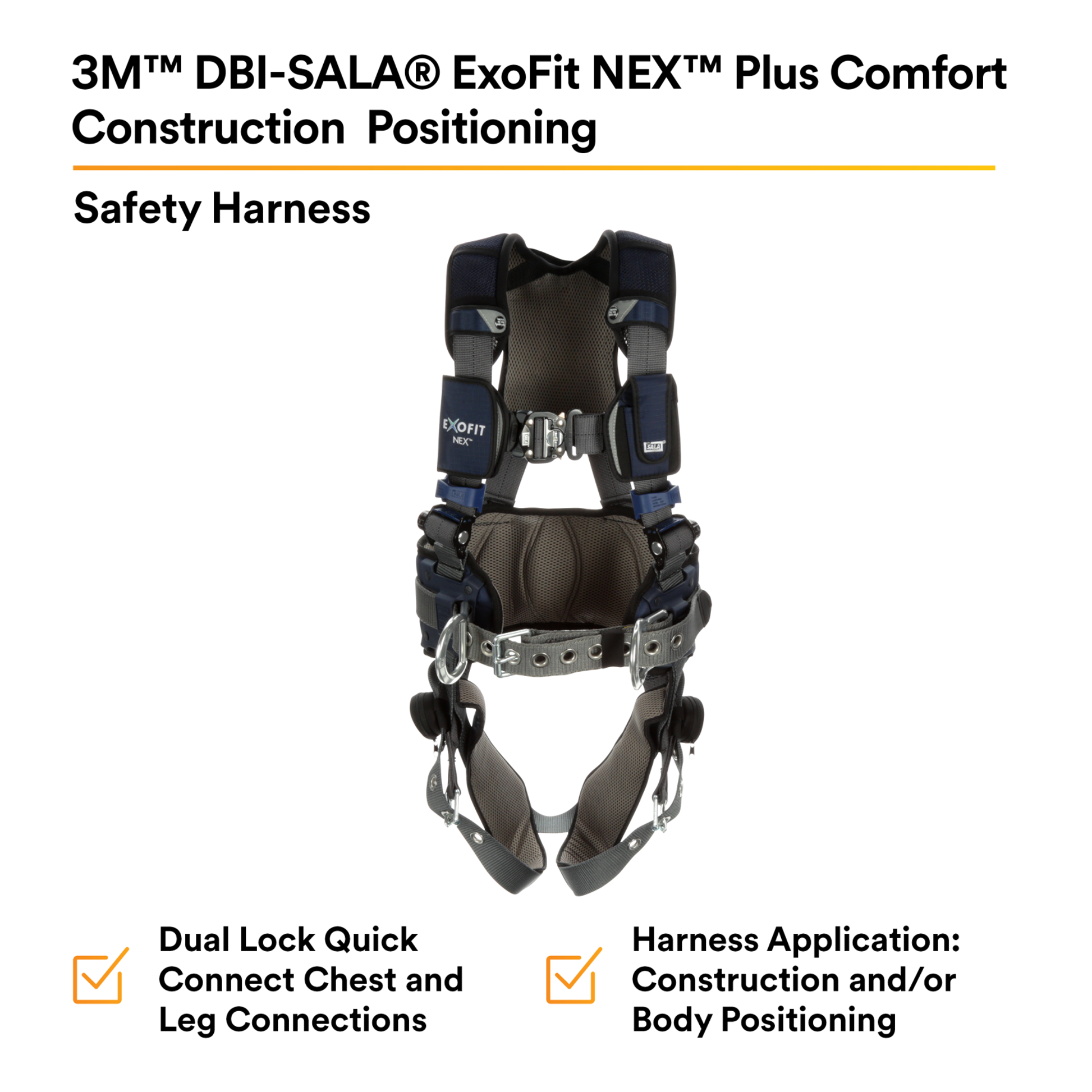 3M DBI-SALA ExoFit X300 Comfort Construction Positioning Safety Harness - Large - 1140183