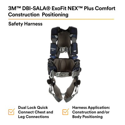 3M DBI-SALA ExoFit X300 Comfort Construction Positioning Safety Harness - Large - 1140183