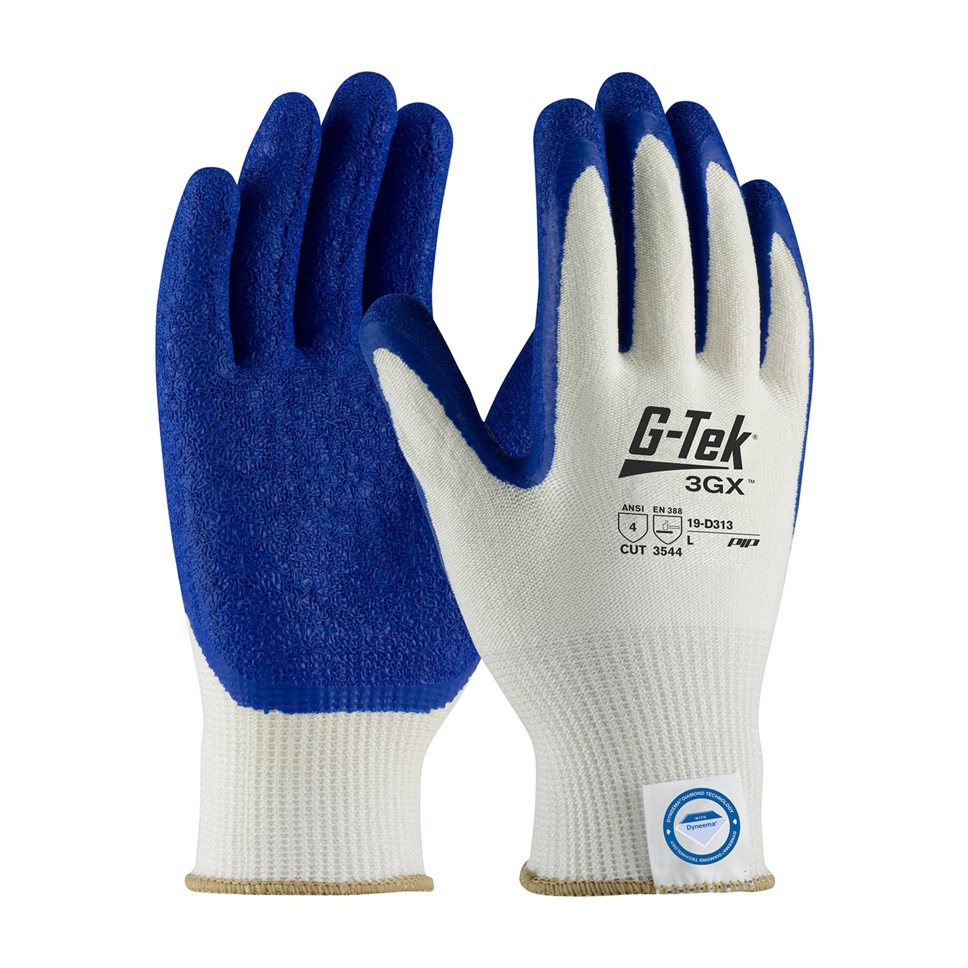 G-Tek 3GX Seamless Knit Dyneema Diamond Blended Glove w/Latex Coated Crinkle Grip on Palm & Fingers - Medium Weight - White - 1/DZ - 19-D313