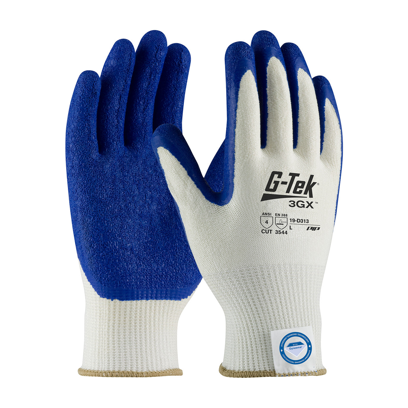 G-Tek 3GX Seamless Knit Dyneema Diamond Blended Glove w/Latex Coated Crinkle Grip on Palm & Fingers - Medium Weight - White - 1/DZ - 19-D313