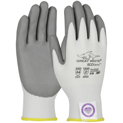 Great White ECO Series Seamless Knit Dyneema Diamond 2.0 Blended Glove w/Polyurethane Coated Flat Grip on Palm & Fingers - 1/DZ - 19-D322