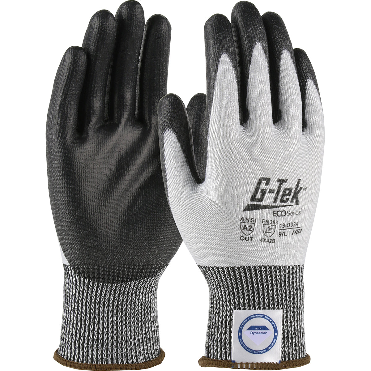 G-Tek ECO Series Seamless Knit Dyneema Phoenix Blended Glove w/Polyurethane Coated Flat Grip on Palm & Fingers - White - 1/DZ - 19-D324