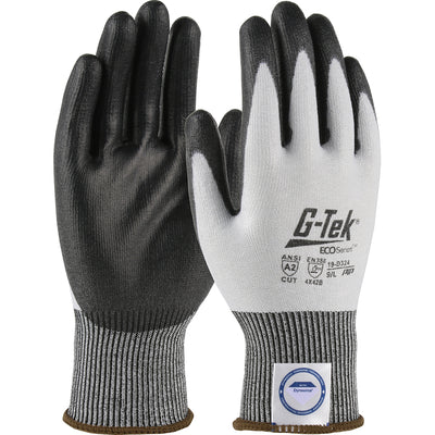 G-Tek ECO Series Seamless Knit Dyneema Phoenix Blended Glove w/Polyurethane Coated Flat Grip on Palm & Fingers - White - 1/DZ - 19-D324