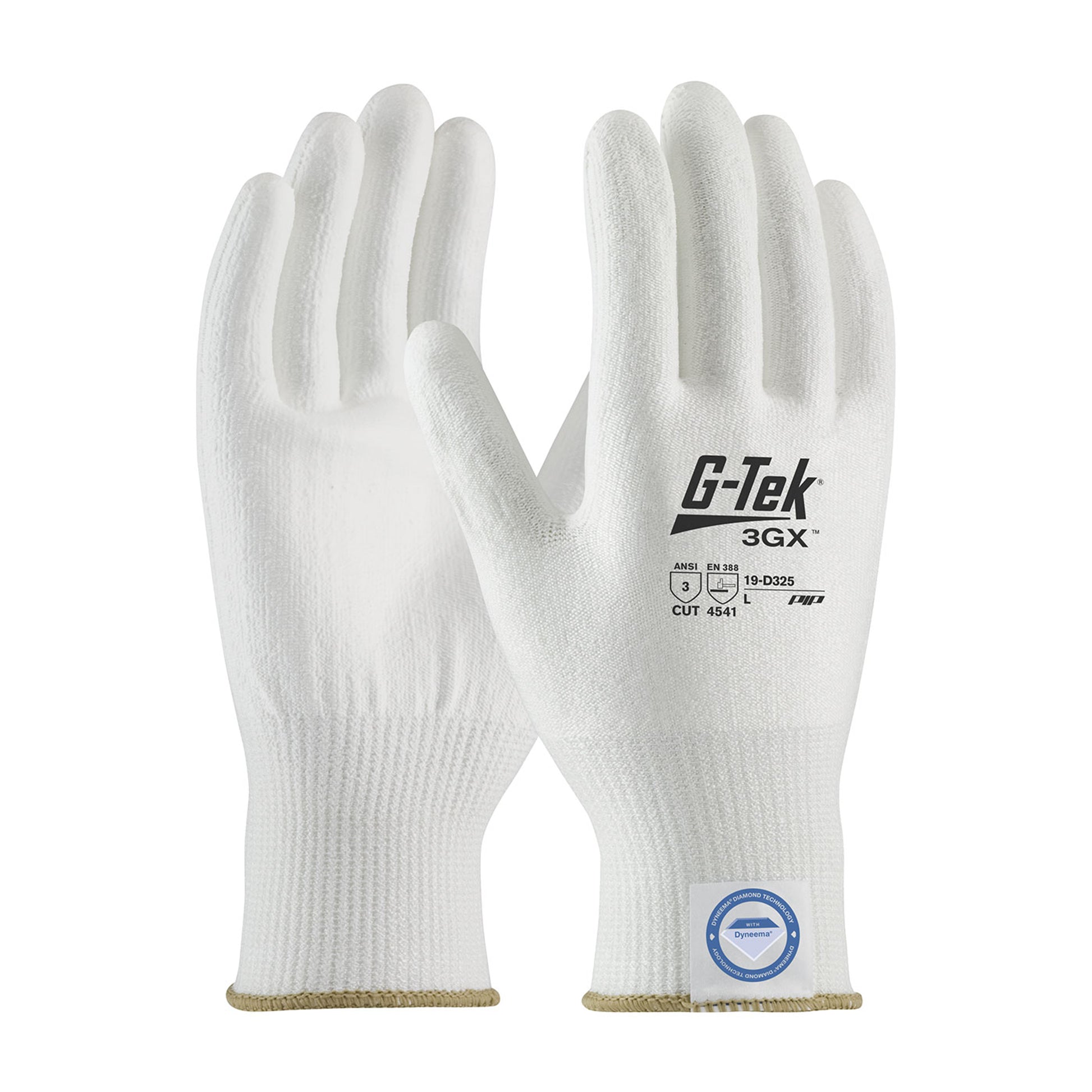 G-Tek 3GX Seamless Knit Dyneema Diamond Blended Glove w/Polyurethane Coated Flat Grip on Palm & Fingers - White - 1/DZ - 19-D325