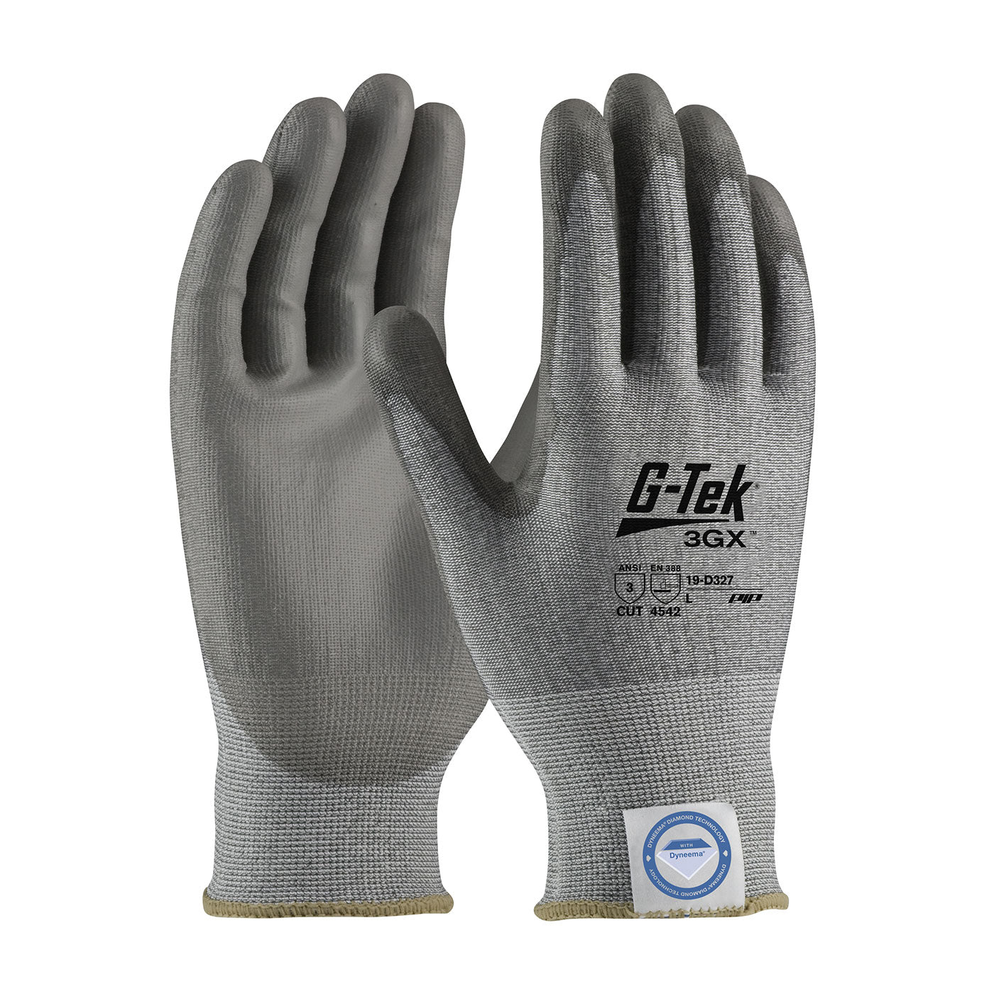 G-Tek 3GX Seamless Knit Dyneema Diamond Blended Glove w/Polyurethane Coated Flat Grip on Palm & Fingers - Gray - 1/DZ - 19-D327