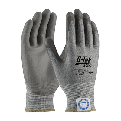 G-Tek 3GX Seamless Knit Dyneema Diamond Blended Glove w/Polyurethane Coated Flat Grip on Palm & Fingers - Gray - 1/DZ - 19-D327