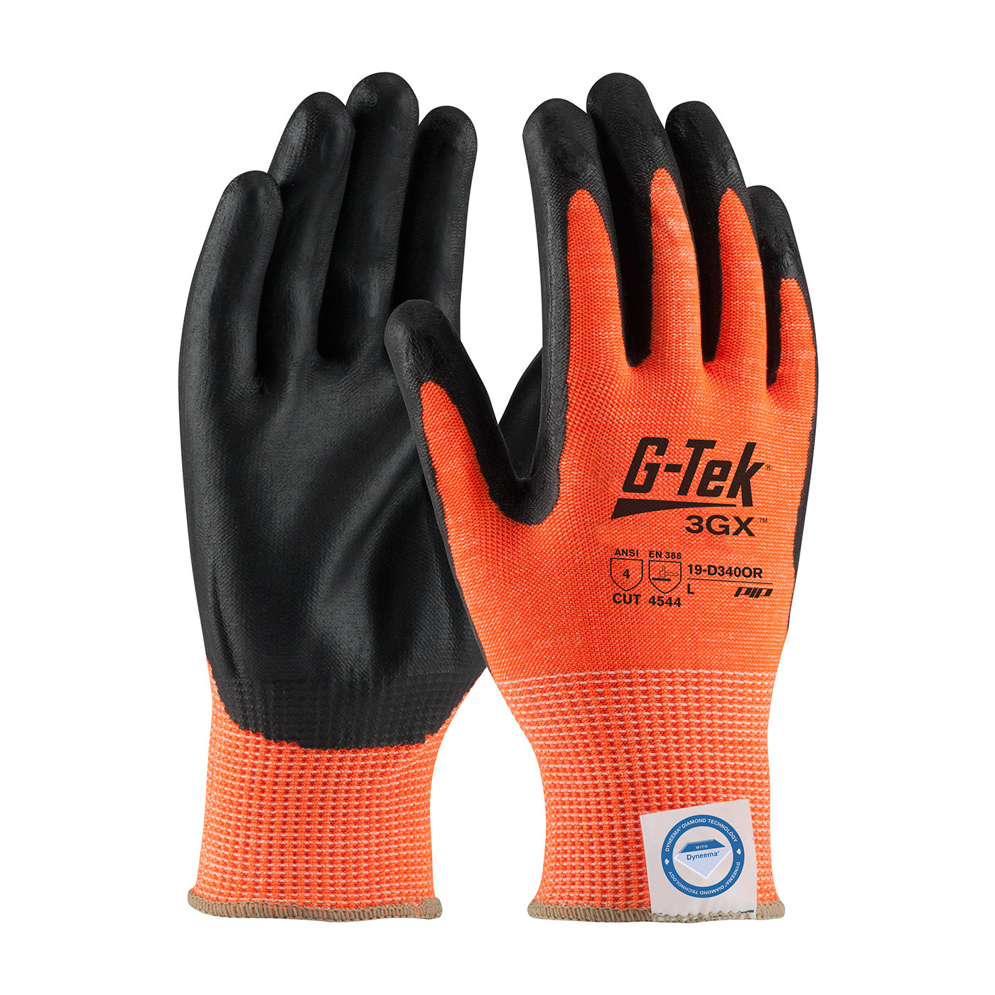 G-Tek 3GX Hi-Vis Seamless Knit Dyneema Diamond Blended Glove w/Nitrile Coated Foam Grip on Palm & Fingers - Orange - 1/DZ - 19-D340OR