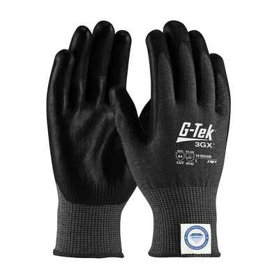 G-Tek 3GX Black Seamless Knit Dyneema Diamond Blended Glove w/Polyurethane Coated Flat Grip on Palm & Fingers - Touchscreen Compatible - 1/DZ - 19-D526B