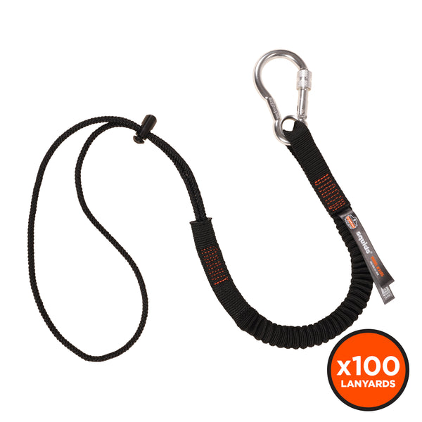 Ergodyne Squids 3105 Tool Lanyard - Carabiner and Cinch Loop - 15lbs - Black - Standard - 100-pack