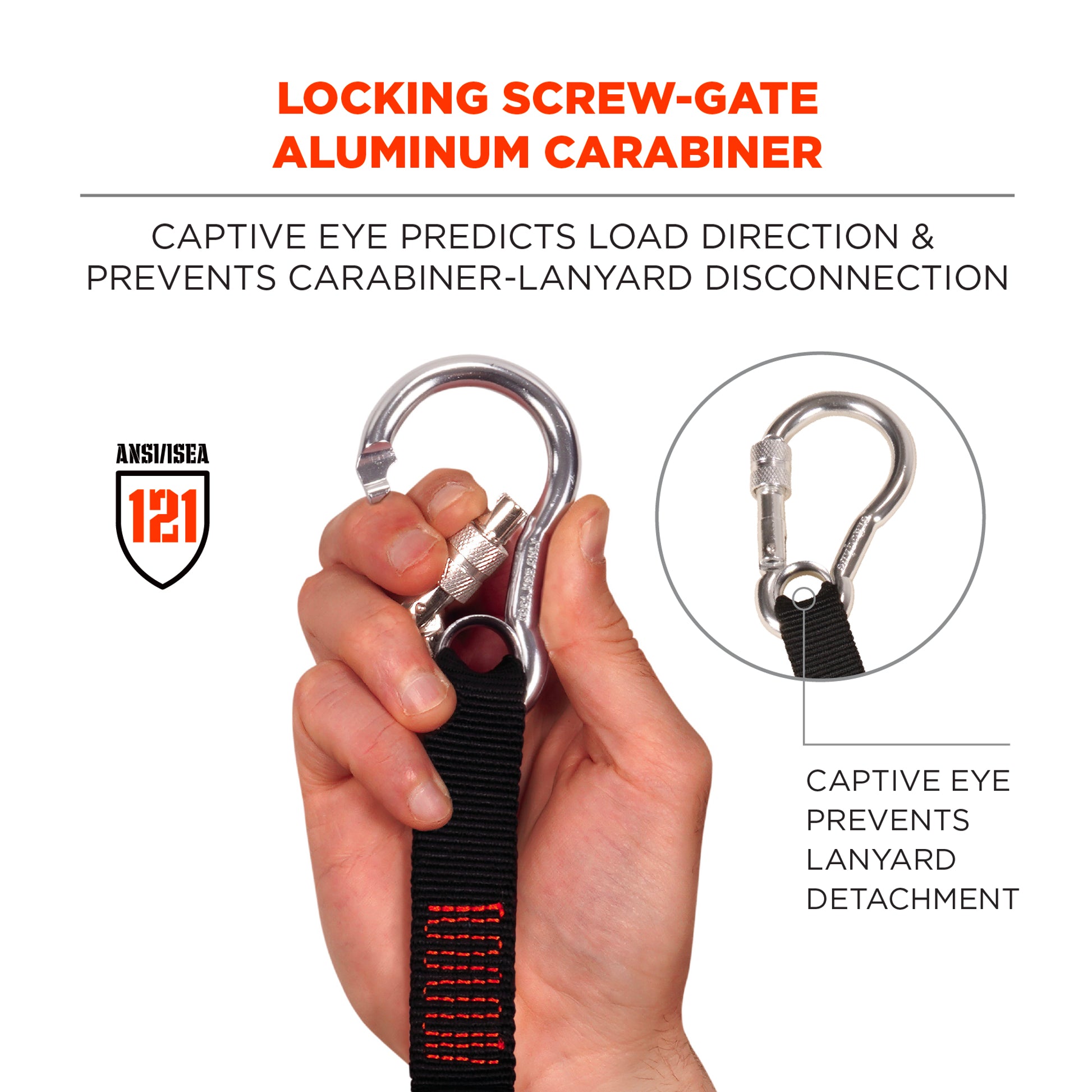 Ergodyne Squids 3105 Tool Lanyard - Carabiner and Cinch Loop - 15lbs - Black - Standard - 100-pack