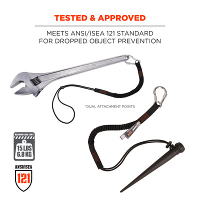 Ergodyne Squids 3105 Tool Lanyard - Carabiner and Cinch Loop - 15lbs - Black - Standard - 100-pack
