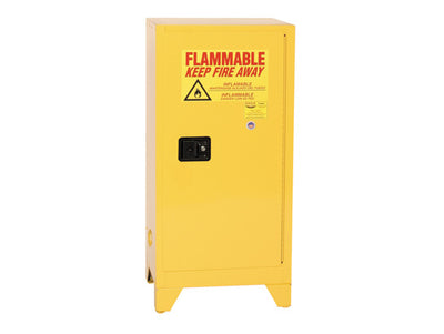 Justrite Tower Space Saver Safety Cabinet - 16 Gallon - 1 Shelf - 1 Door - Manual Close - Yellow - 1906XLEGS