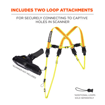 Ergodyne Squids 3132 Barcode Scanner Harness + Lanyard for Mobile Computers - Hi-Vis Lime - XL