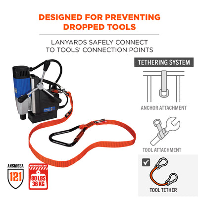 Ergodyne Squids 3149 Tool Lanyard - XL Locking Carabiner and Swivel Carabiner - 80lbs