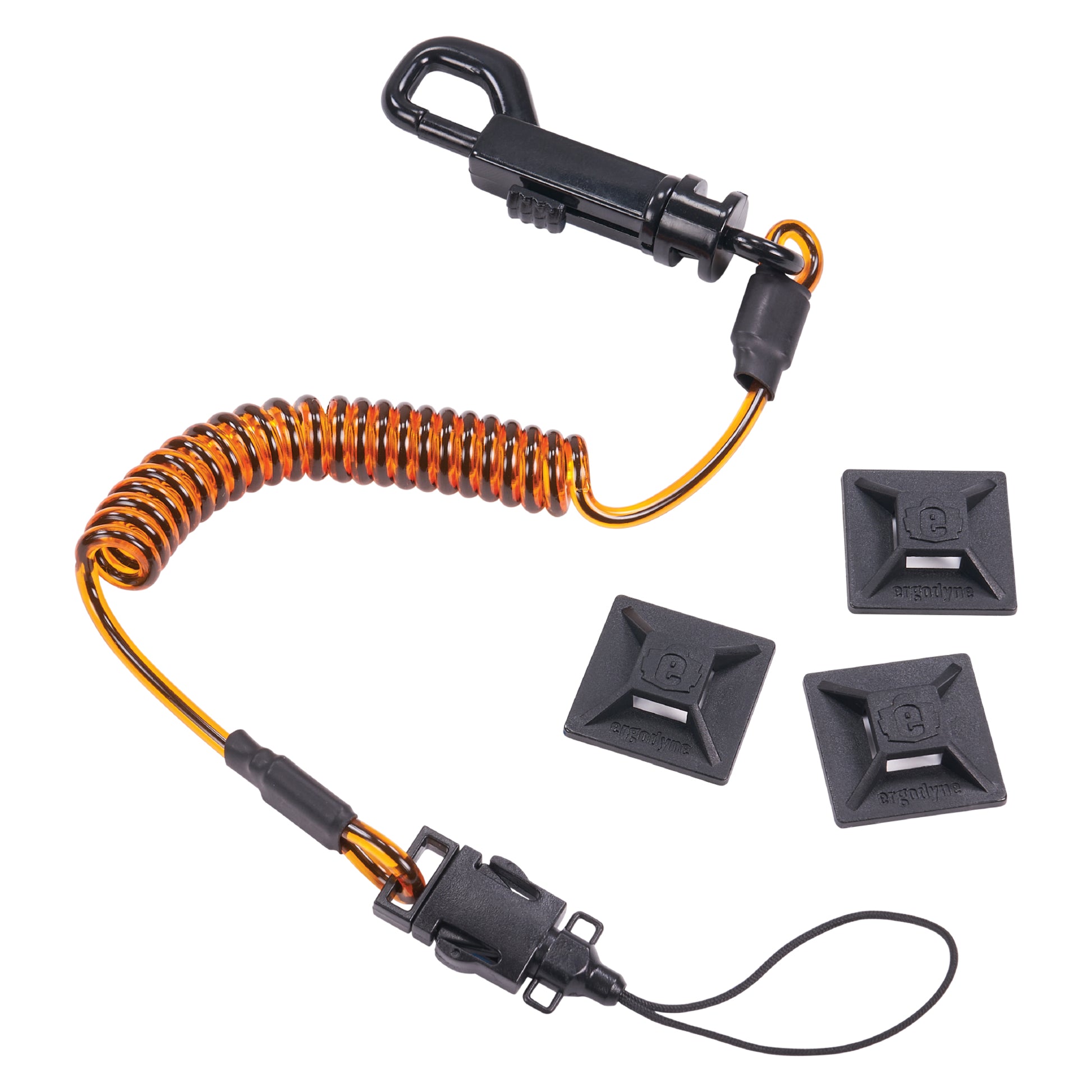Ergodyne Squids 3151 Coil Lanyard Swivel Hook & Detachable Loop plus Mini Adhesive Mount - 2lb / 0.9kg