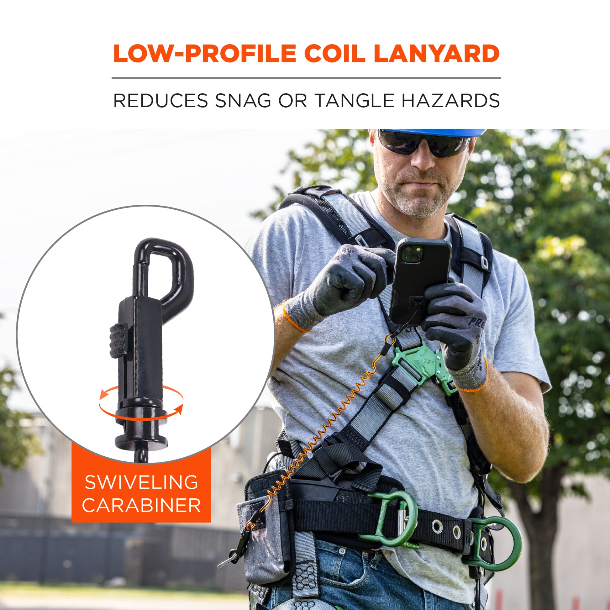 Ergodyne Squids 3151 Coil Lanyard Swivel Hook & Detachable Loop plus Mini Adhesive Mount - 2lb / 0.9kg