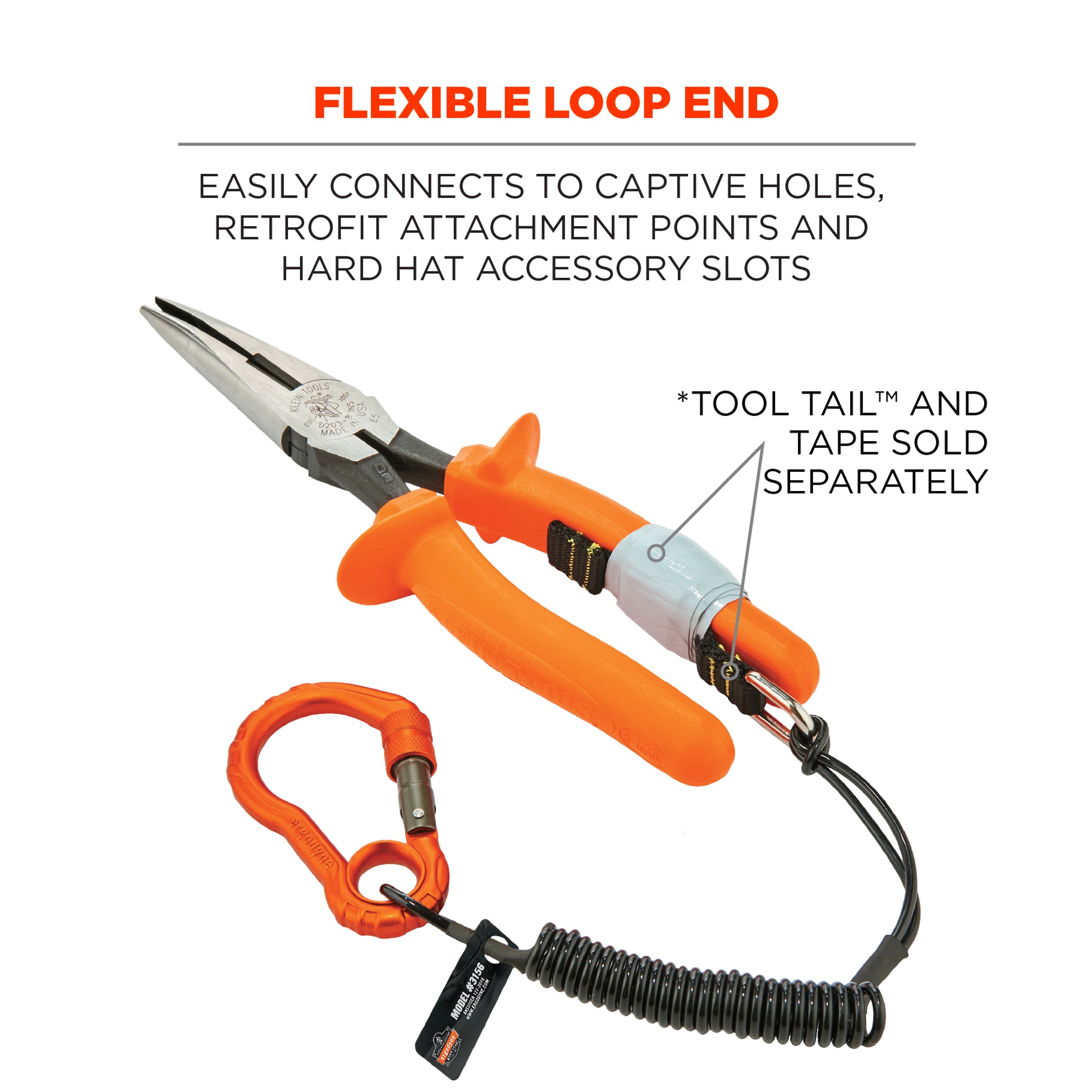 Ergodyne Squids 3156 Coiled Tool Lanyard with Single Carabiner - 2lbs / 0.9kg