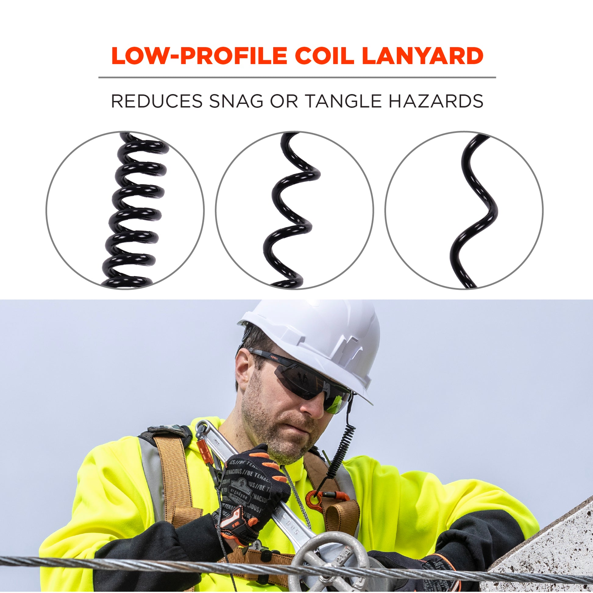 Ergodyne Squids 3156 Coiled Tool Lanyard with Single Carabiner - 2lbs / 0.9kg