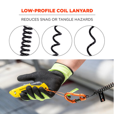 Ergodyne Squids 3166 Coiled Tool Lanyard with Dual Carabiners - 2lbs / 0.9kg