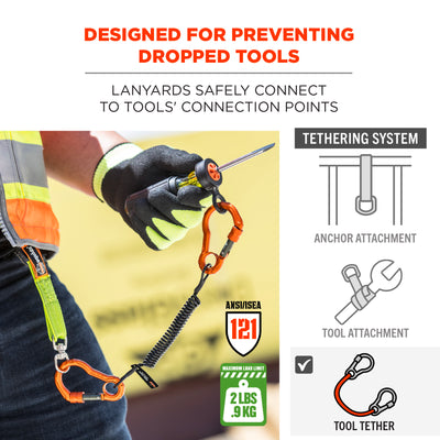 Ergodyne Squids 3166 Coiled Tool Lanyard with Dual Carabiners - 2lbs / 0.9kg