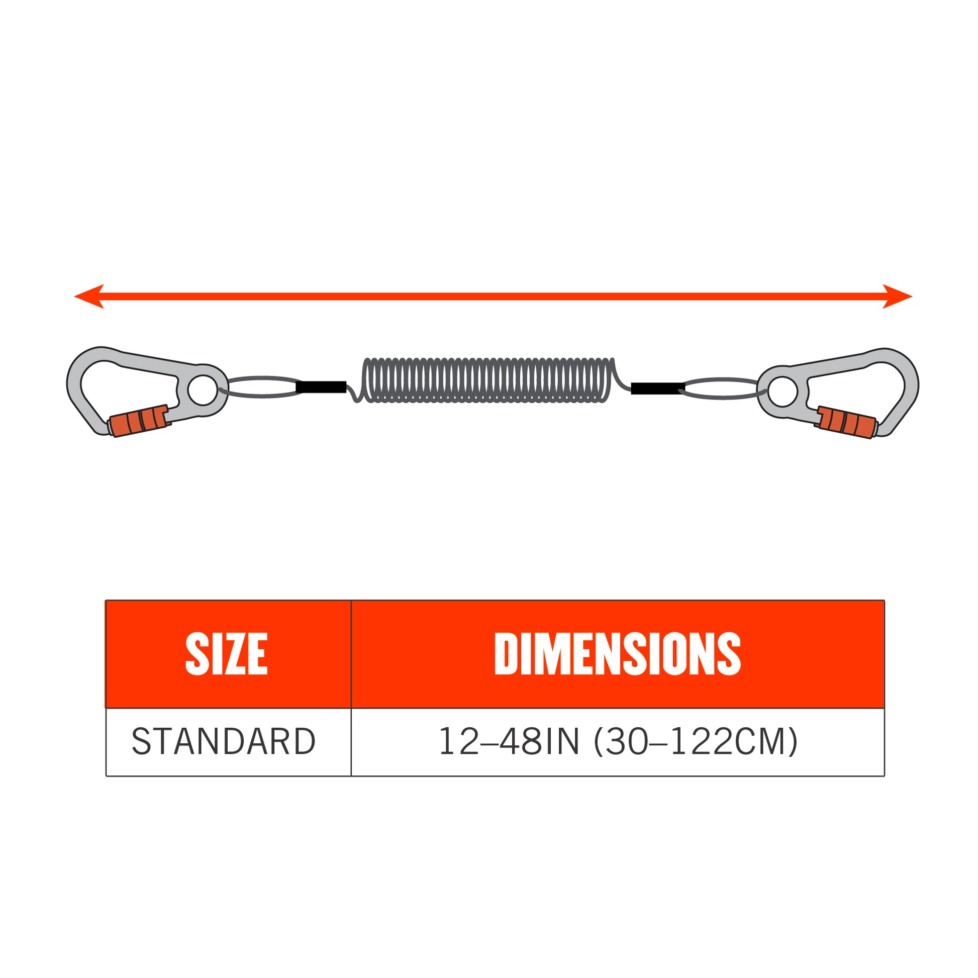 Ergodyne Squids 3166 Coiled Tool Lanyard with Dual Carabiners - 2lbs / 0.9kg