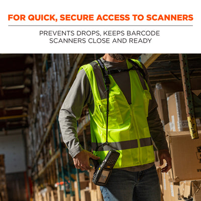 Ergodyne Squids 3132 Barcode Scanner Harness + Lanyard for Mobile Computers - Black - S