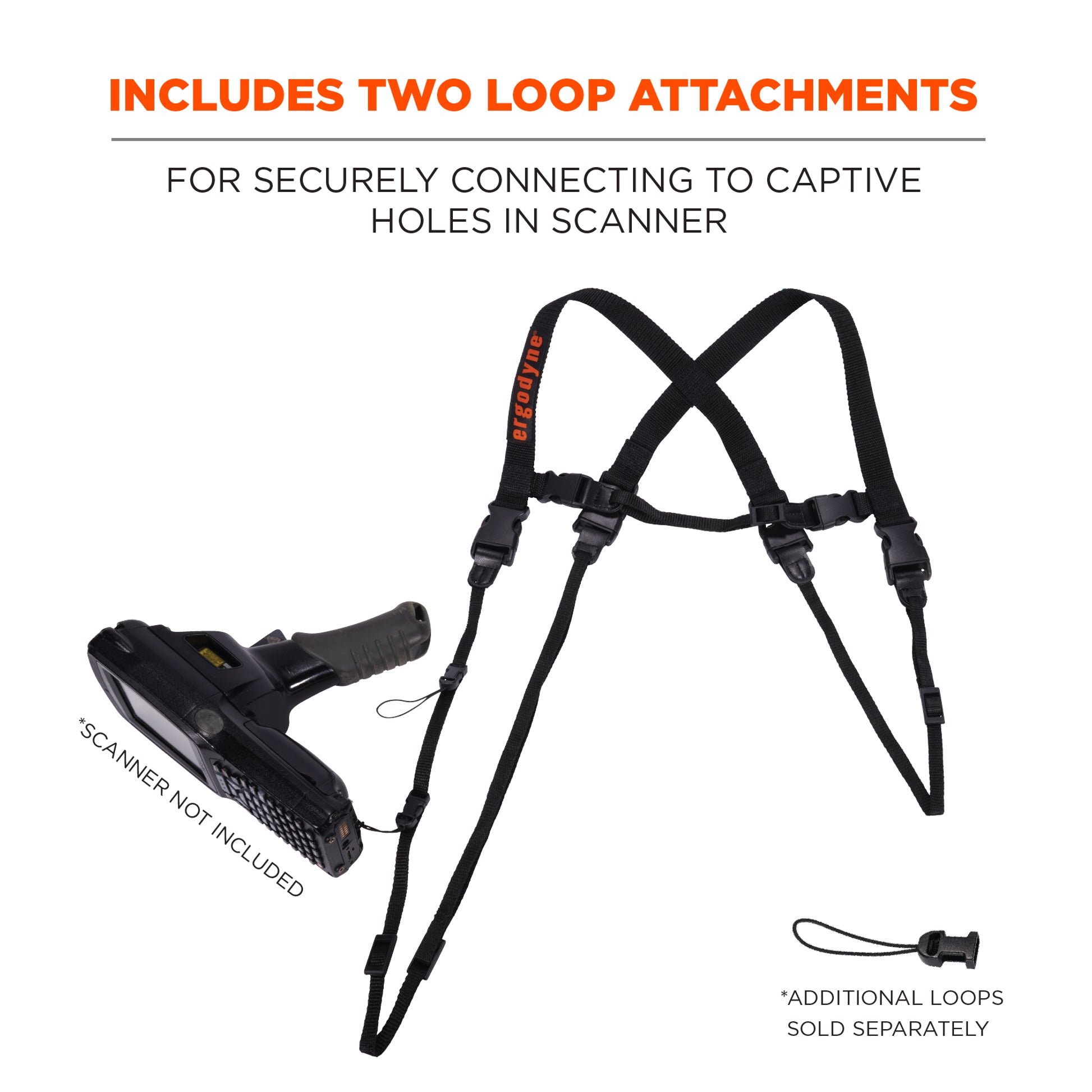 Ergodyne Squids 3132 Barcode Scanner Harness + Lanyard for Mobile Computers - Black - S
