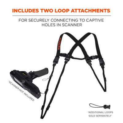 Ergodyne Squids 3132 Barcode Scanner Harness + Lanyard for Mobile Computers - Black - S