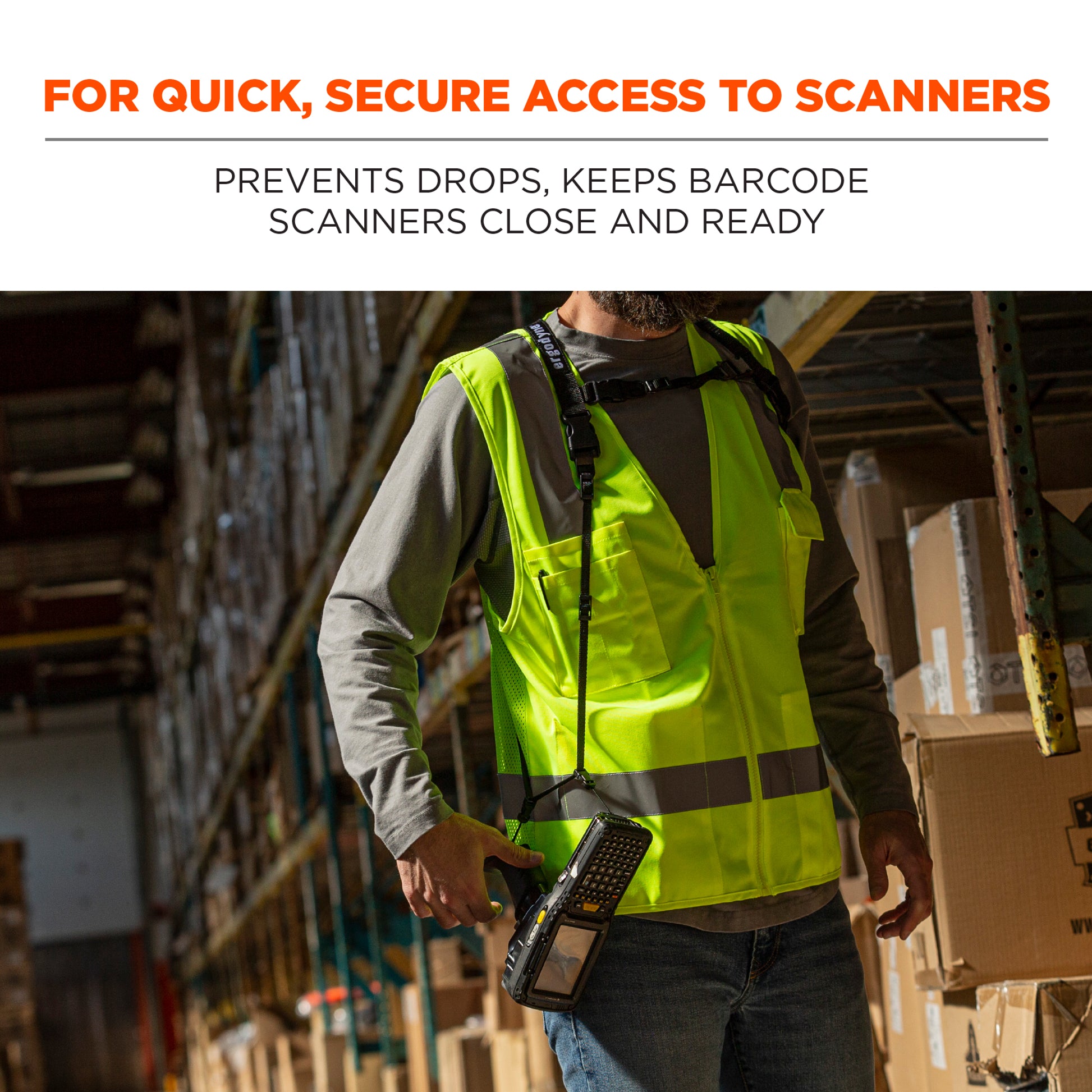 Ergodyne Squids 3132 Barcode Scanner Harness + Lanyard for Mobile Computers
