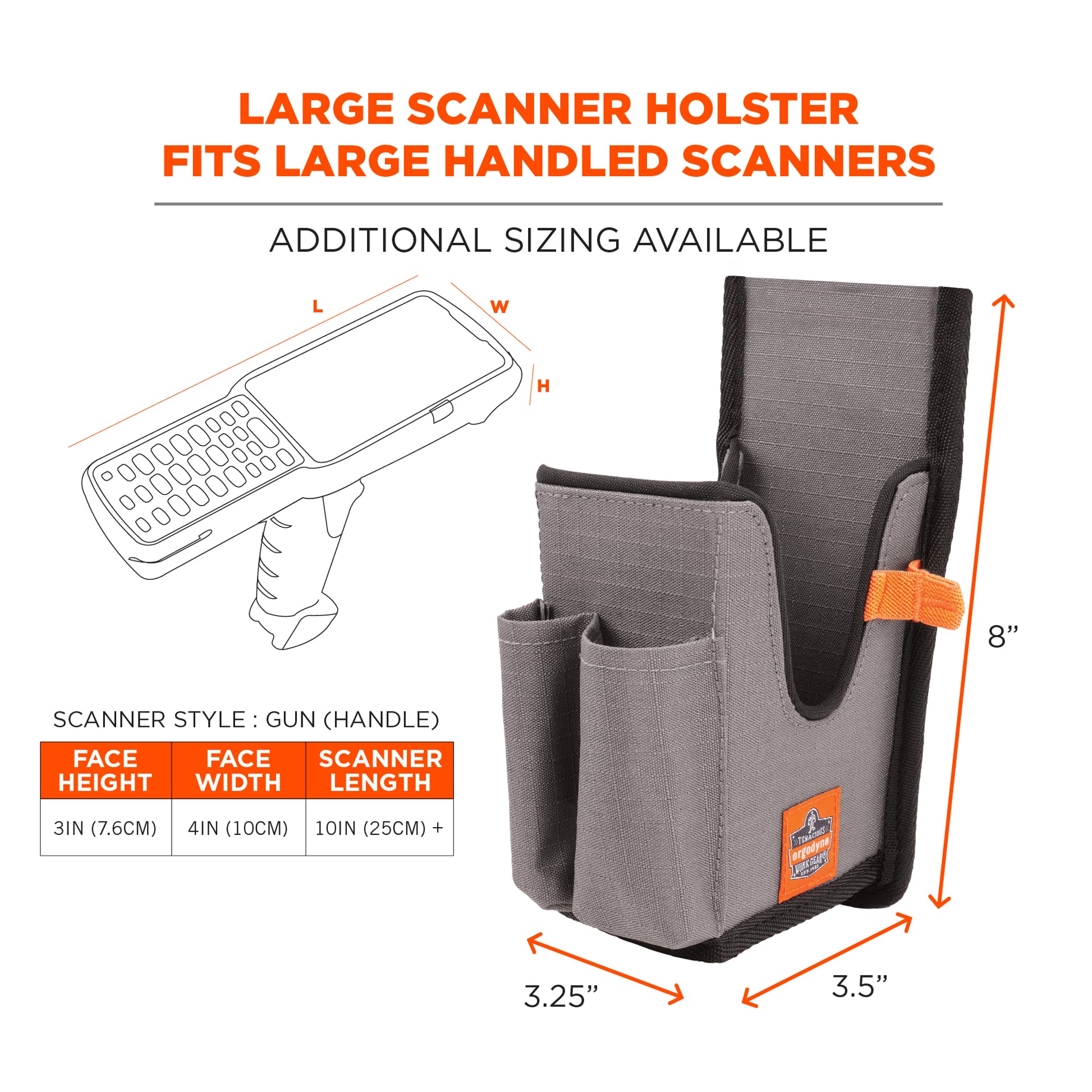 Ergodyne Squids 5540 Barcode Scanner Holster for Gun Grip Mobile Computers - Belt Loop - Gray - L