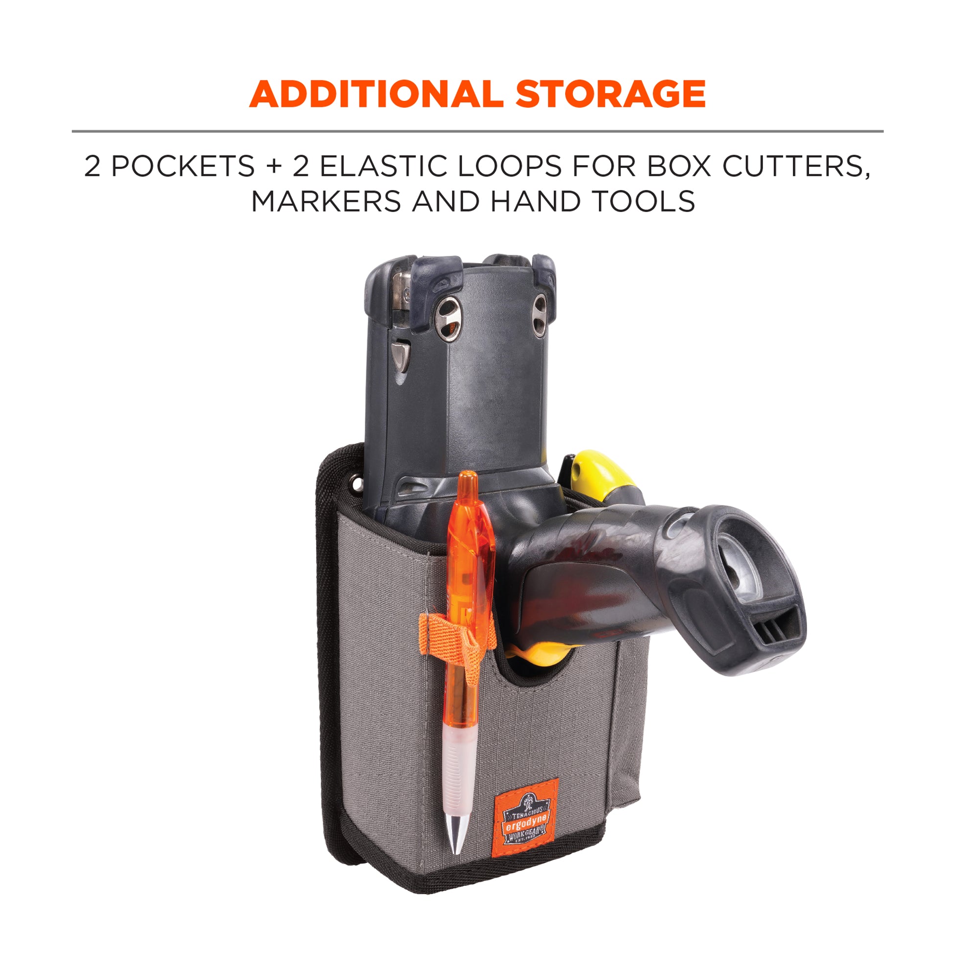 Ergodyne Squids 5543 Barcode Scanner Holder Mount for Gun Grip Mobile Computers - Fastener Straps - Gray - S