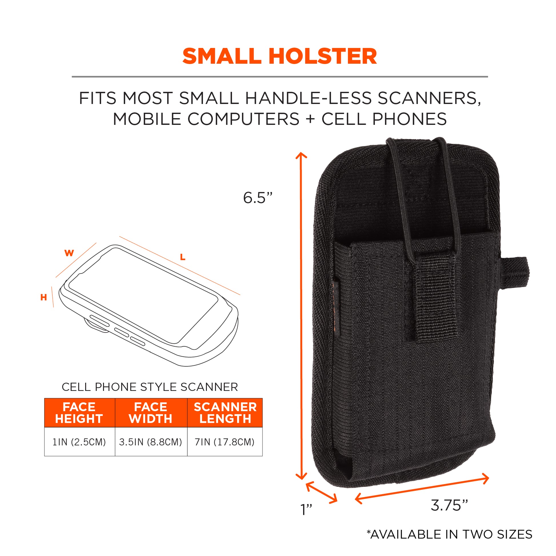 Ergodyne Squids 5542 Barcode Scanner Holster for Phone Size Mobile Computers - Belt Loop - Black - S