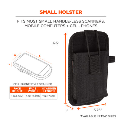 Ergodyne Squids 5542 Barcode Scanner Holster for Phone Size Mobile Computers - Belt Loop - Black - S