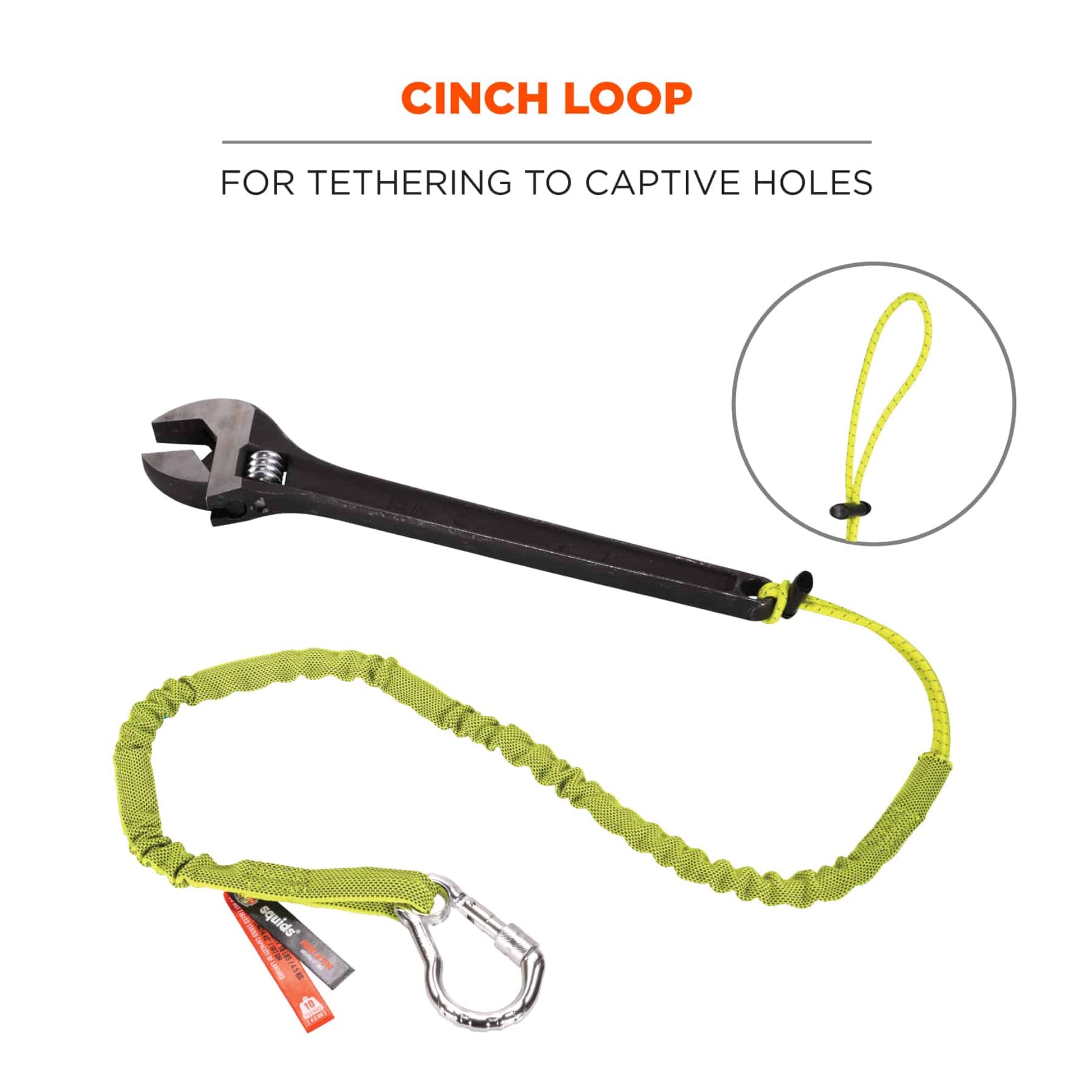 Ergodyne Squids 3100 Tool Lanyard - Carabiner and Cinch Loop - 10lbs - Lime - 10-pack
