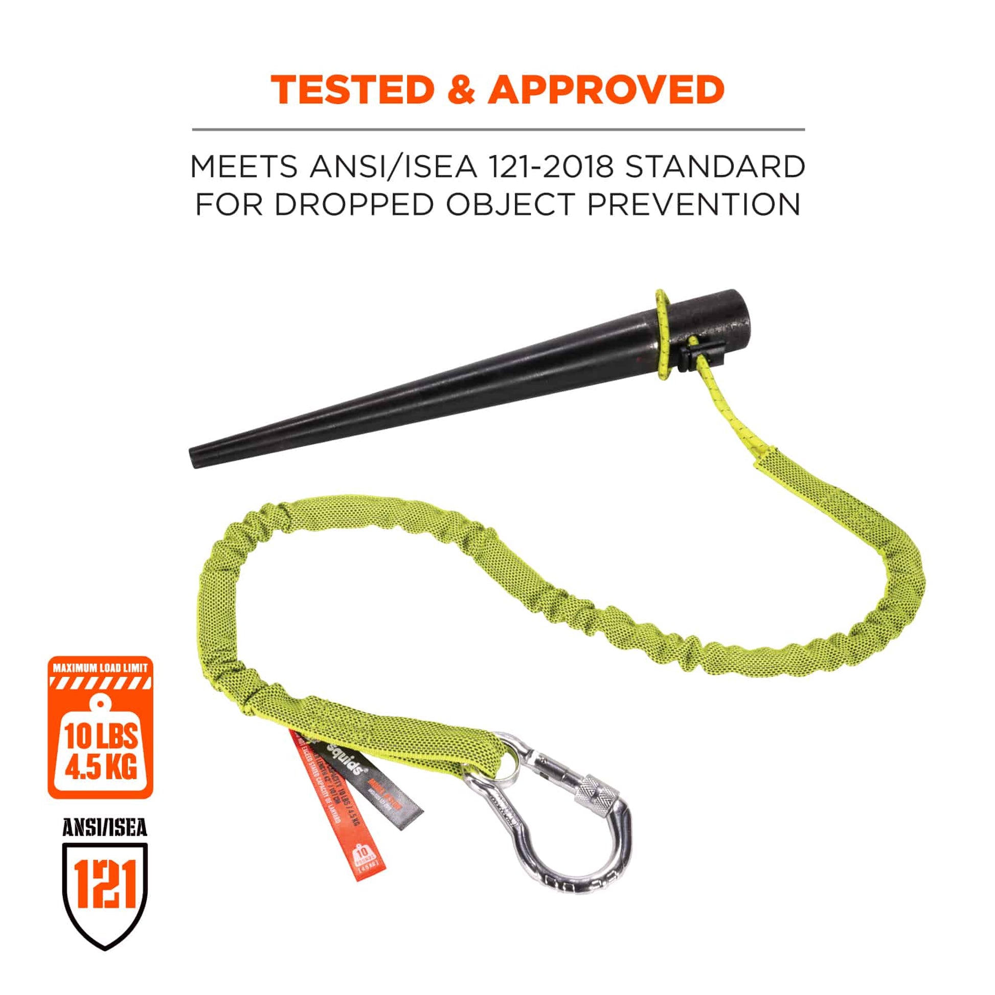 Ergodyne Squids 3100 Tool Lanyard - Carabiner and Cinch Loop - 10lbs - Lime - 10-pack