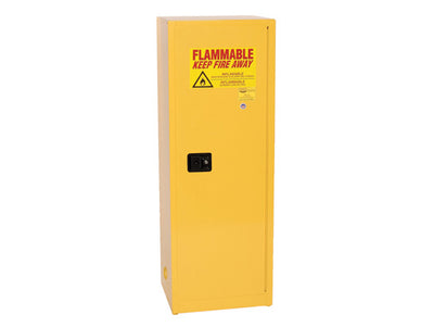 Justrite Space Saver Flammable Liquid Safety Cabinet - 24 Gallon - 3 Shelves - 1 Door - Manual Close - Yellow - 1923X