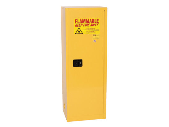 Justrite Space Saver Flammable Liquid Safety Cabinet - 24 Gallon - 3 Shelves - 1 Door - Manual Close - Yellow - 1923X